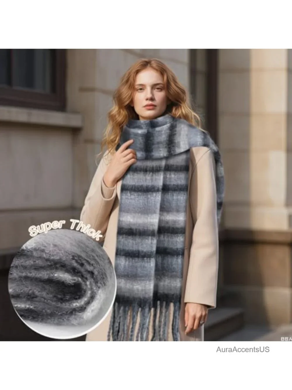 Warm Winter Scarf for Women Oversized Cashmere-Like Wrap with Tassels